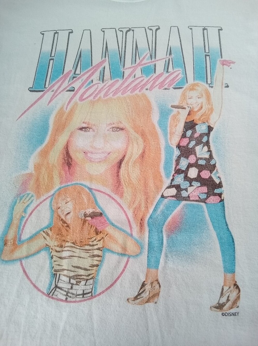 Hannah Montana Graphic Tee - White with Pink & Teal Print
